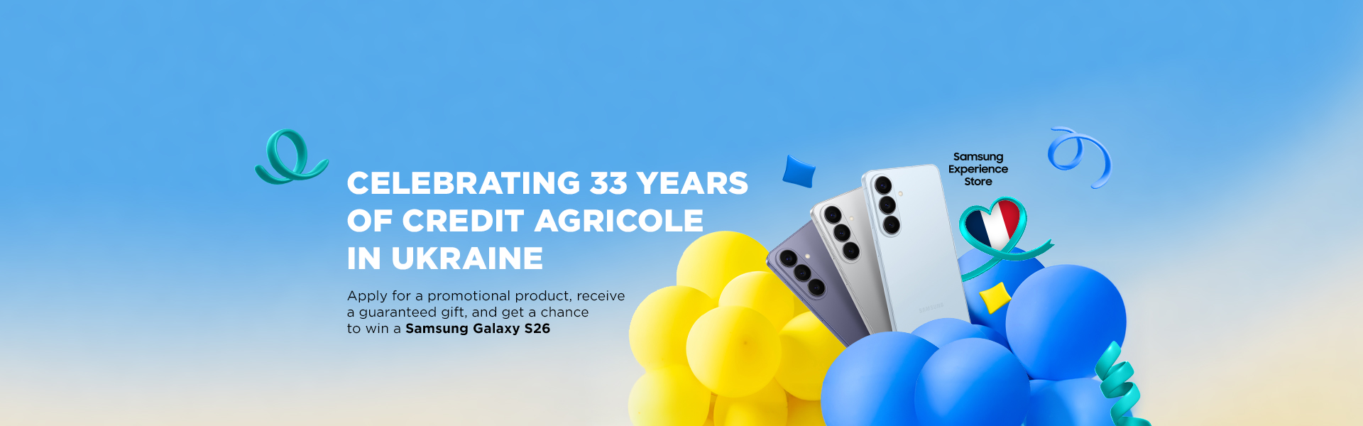 Credit Agricole celebrates 33 years in Ukraine: win one of three Samsung Galaxy S26 smartphones and receive special gifts